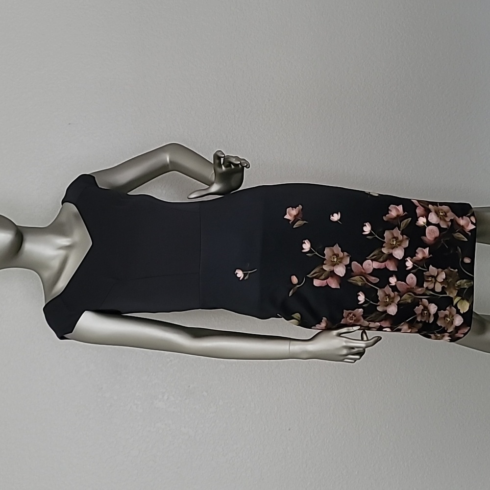 Ted Baker Black Dress with Pink Floral Design